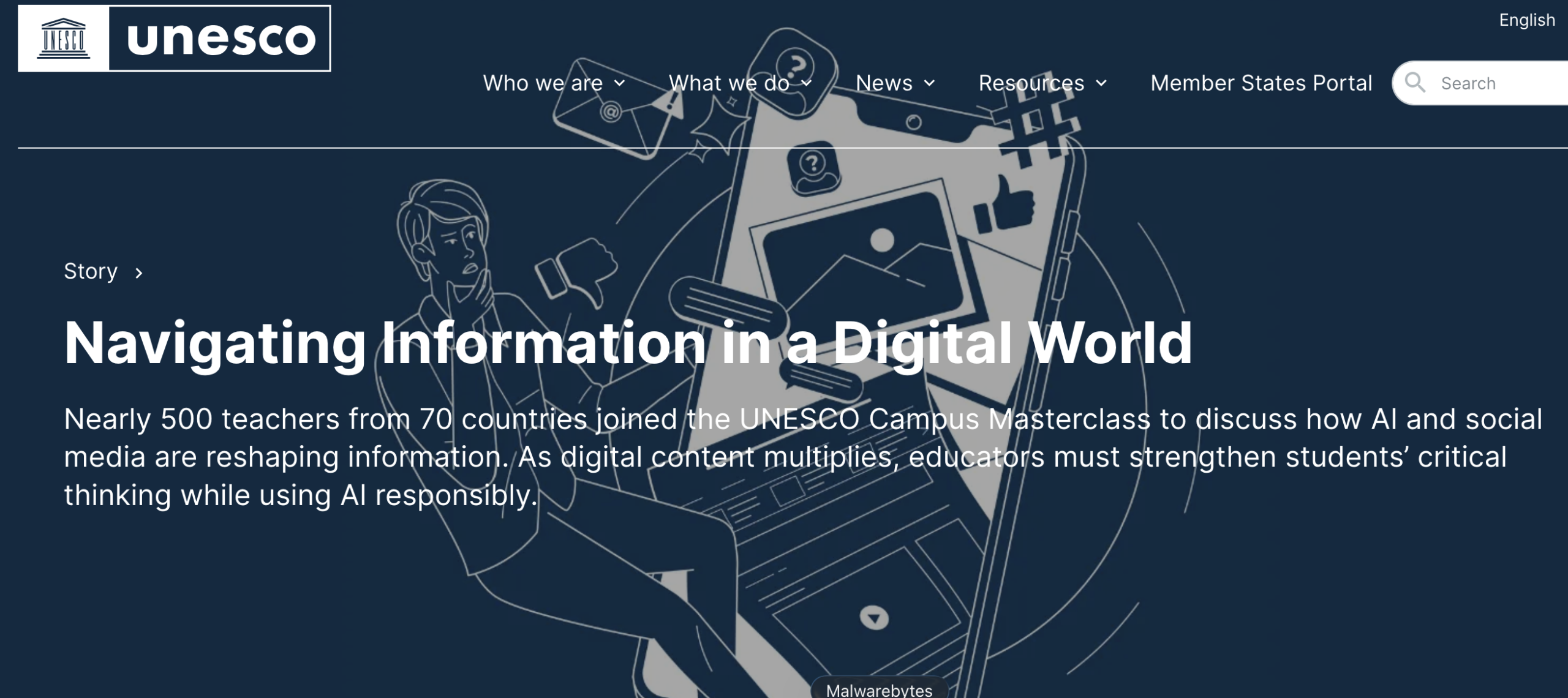 Capture de l’article de l’UNESCO « Navigating Information in a Digital World ».